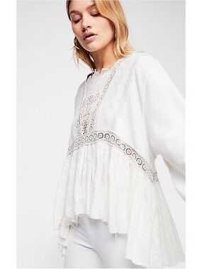 Free People Victorian long sleeve blouse NWT size S oversized crochet boho ivory